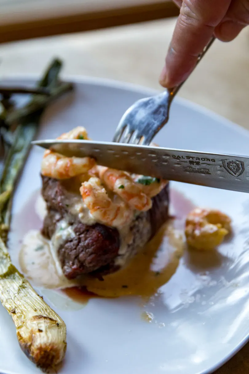 Filet Mignon with Whiskey Garlic Shrimp Sauce