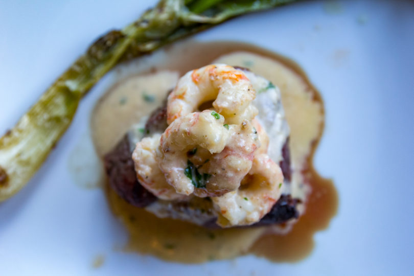 Filet Mignon with Whiskey Garlic Shrimp Sauce