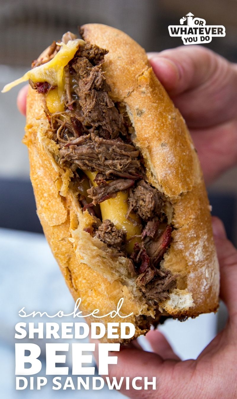 Smoked Shredded Beef Dip Sandwich