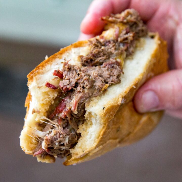 Smoked Shredded Beef Dip Sandwiches