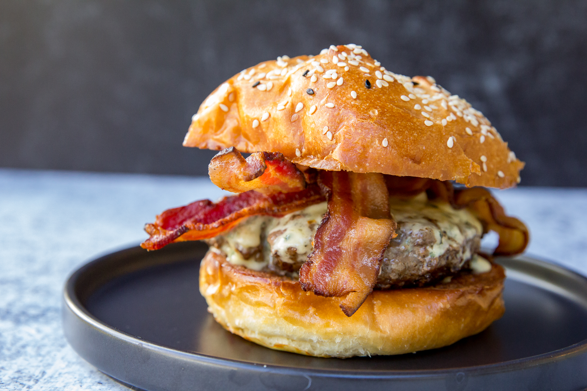 Bacon Weave Blue Cheese Burgers with Caramelized Onions - Umami Girl