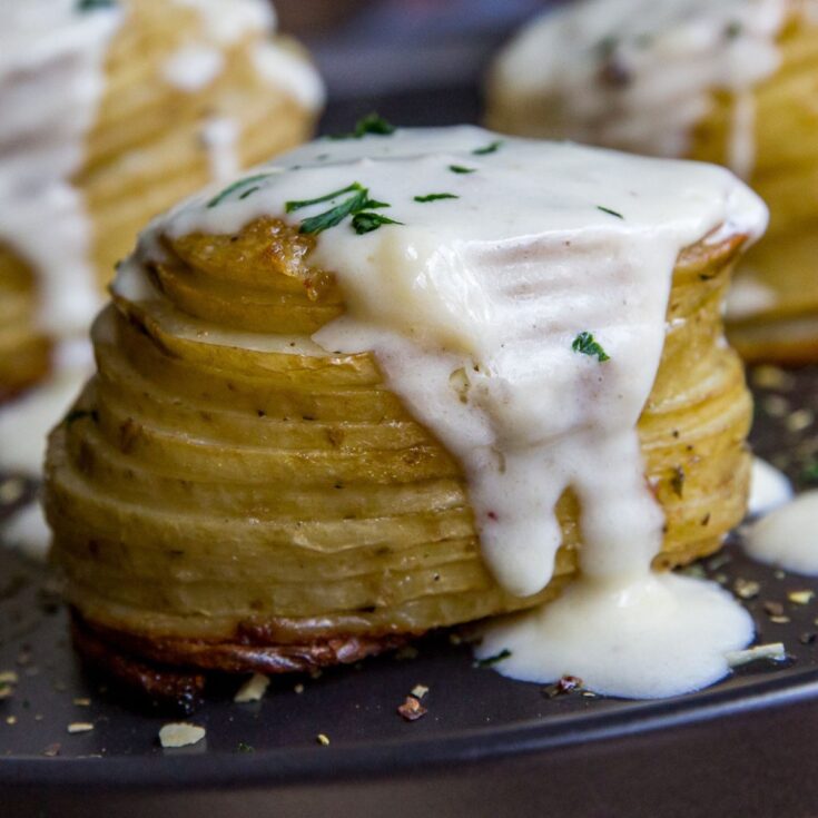 Smoked Potato Stacks with Parmesan Cream Sauce