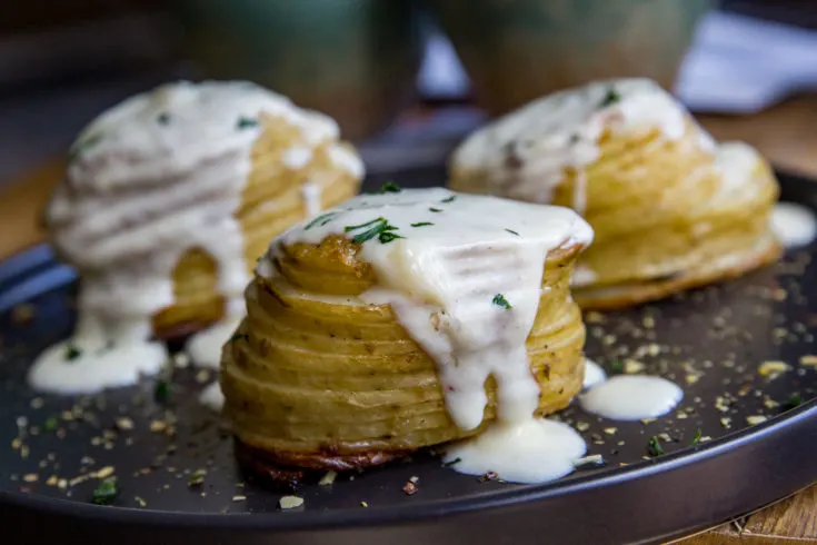 Smoked Potato Stacks with Parmesan Cream Sauce