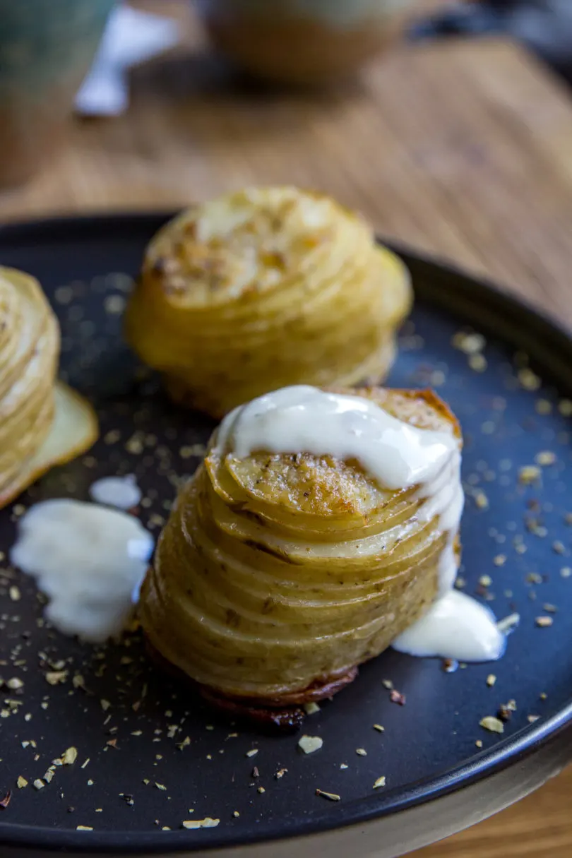 Smoked Potato Stacks with Parmesan Cream Sauce