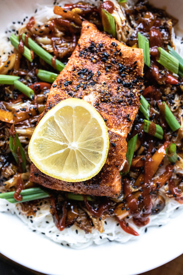 Grilled Togarashi Salmon Rice Noodle Bowl Or Whatever You Do