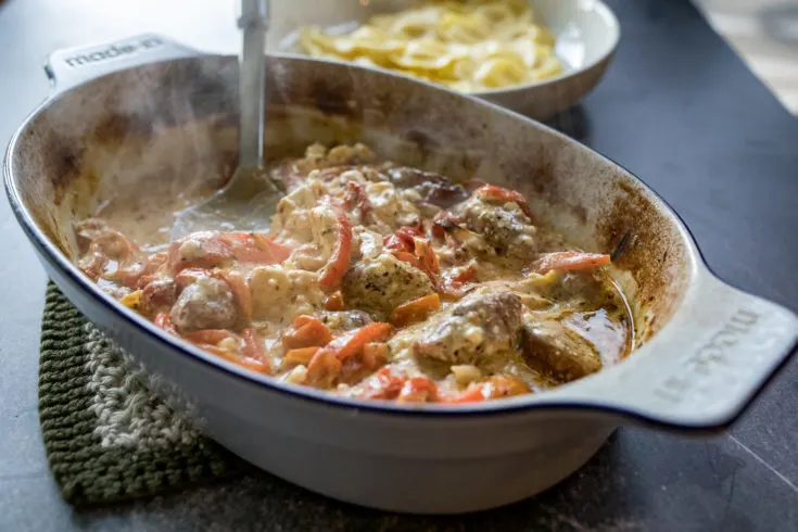 Traeger Feta Pasta Recipe with Sausage and Bell Peppers