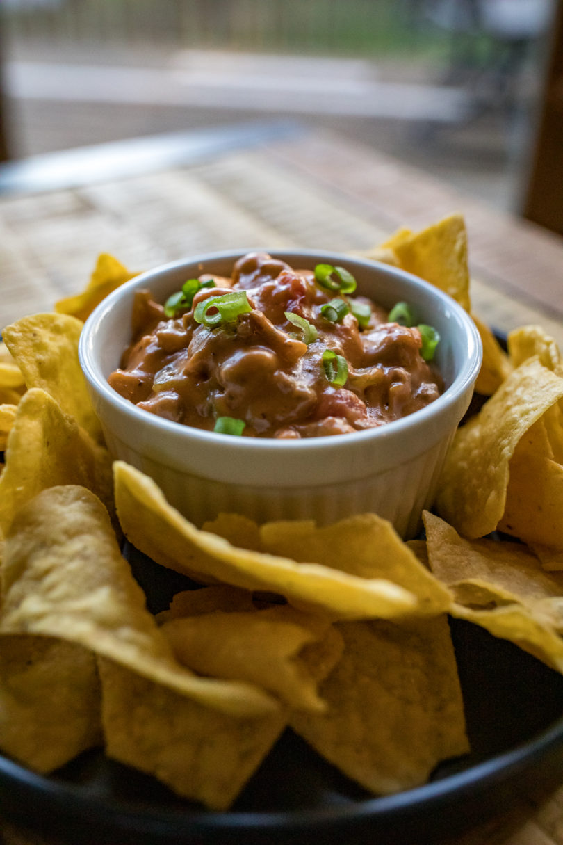 Traeger Beef Queso with chips