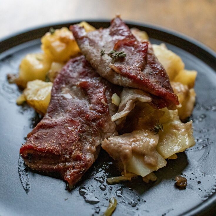 Traeger Steak and Potato French Onion Casserole