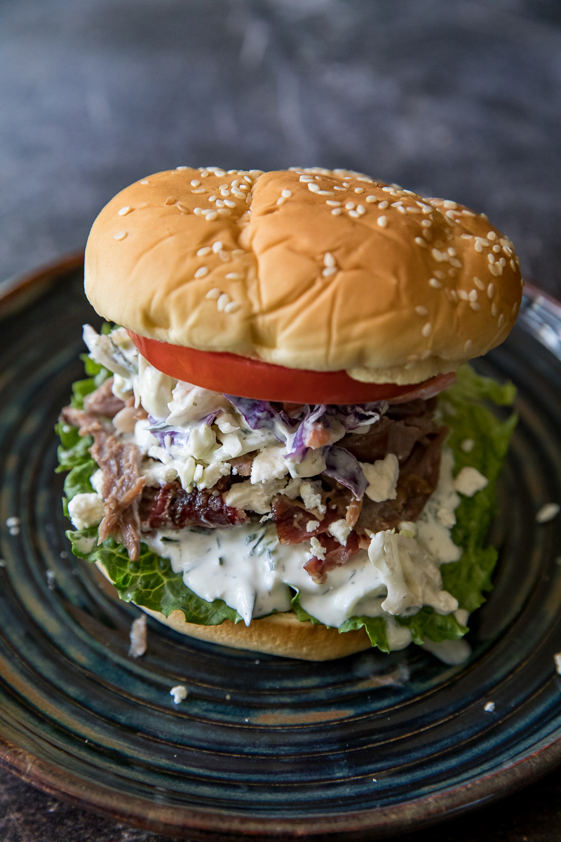 Traeger Pulled Lamb Gyro Sandwich