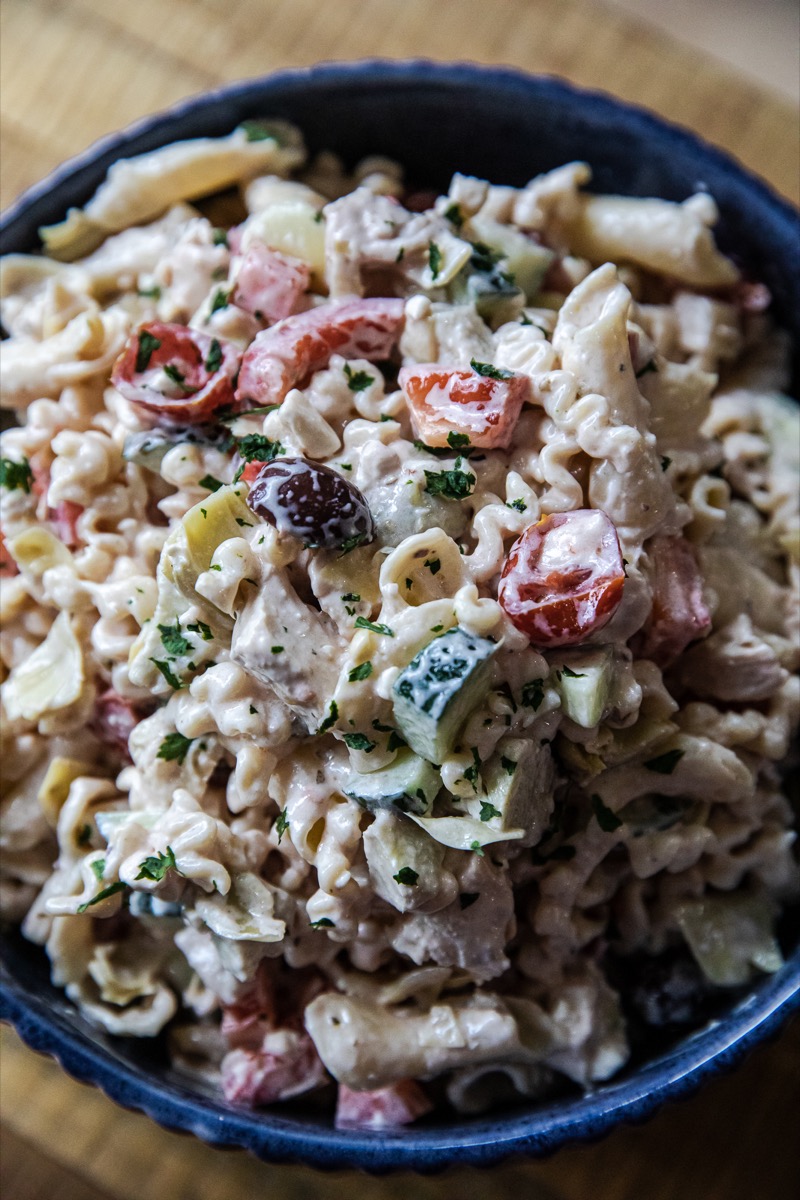 Creamy Greek Chicken Pasta Salad