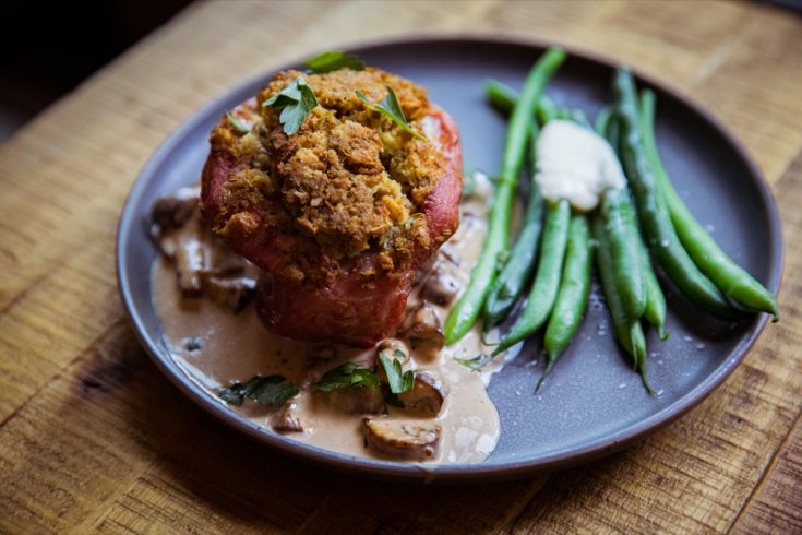 Traeger Stuffed Pork Chops with Mushroom Gravy