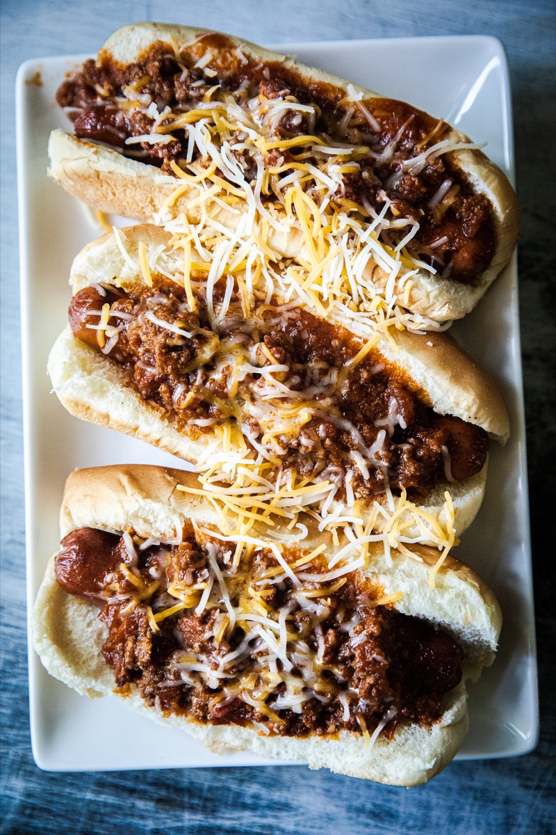 Over The Top No Bean Chili Dogs