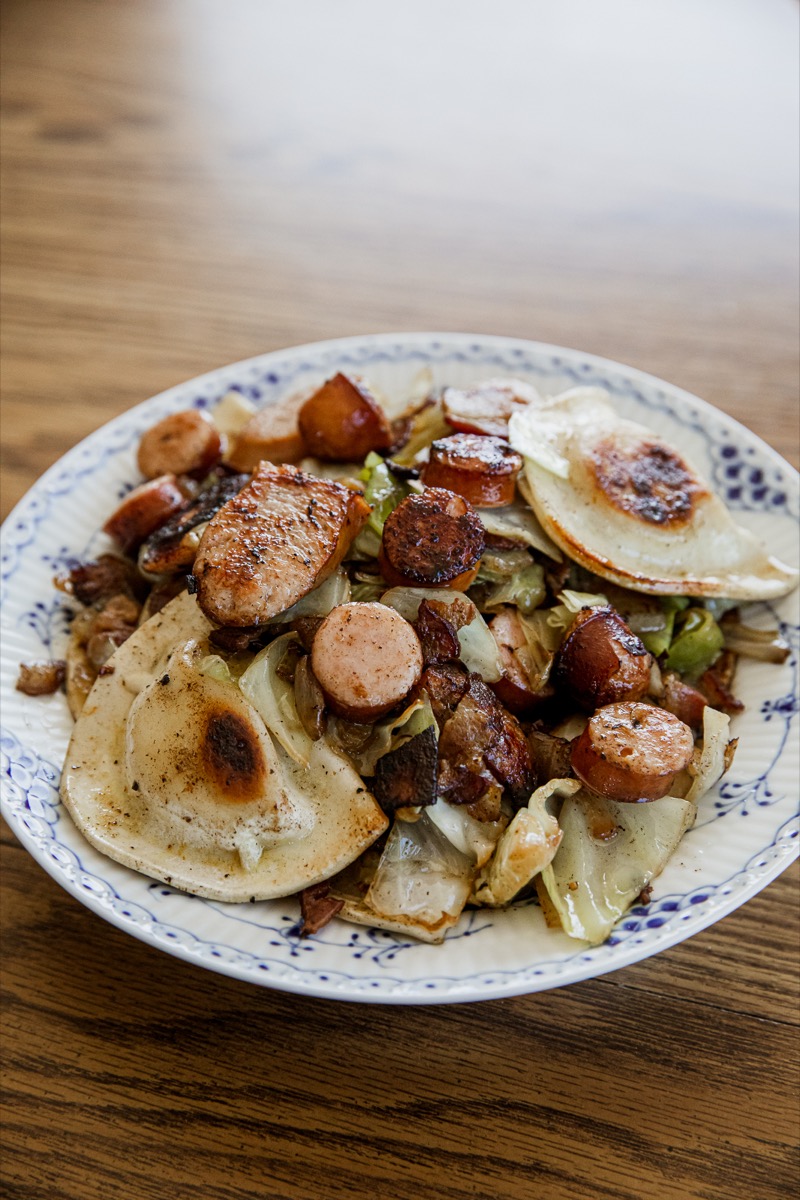 Blackstone Grilled Pierogies and Kielbasa