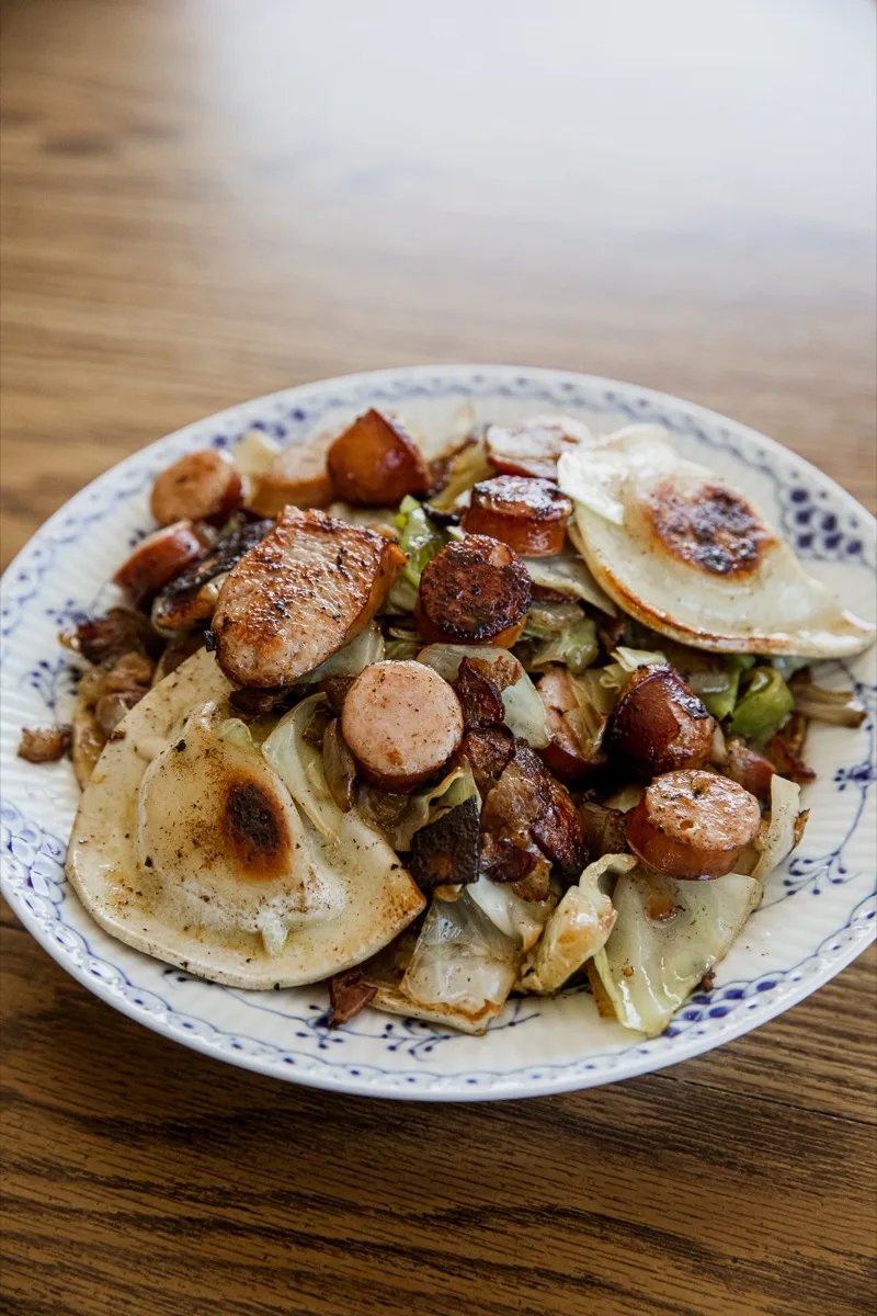 Blackstone Grilled Pierogies and Kielbasa