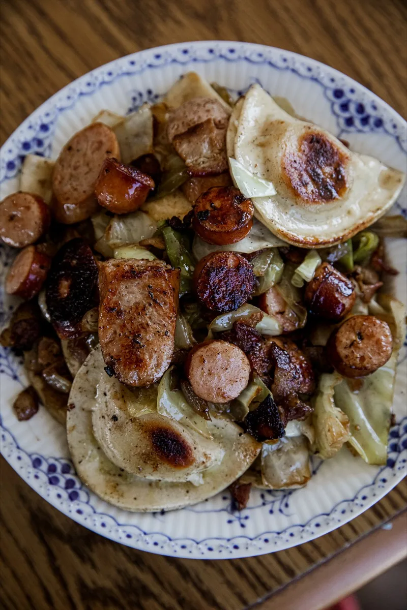 Blackstone Grilled Pierogies and Kielbasa