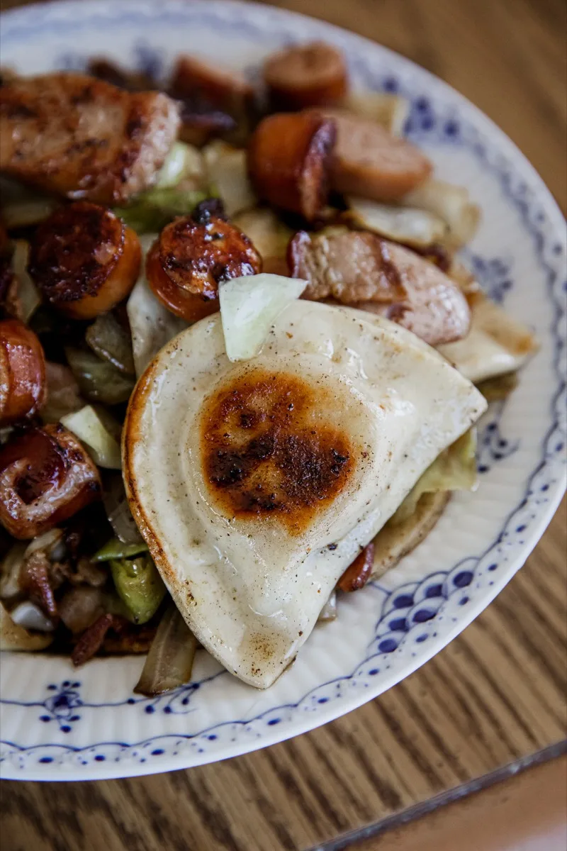 Blackstone Grilled Pierogies and Kielbasa