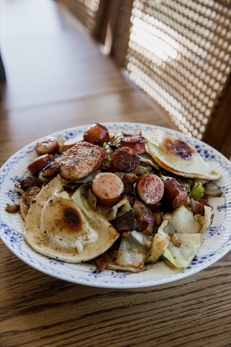 Blackstone Grilled Pierogies and Kielbasa