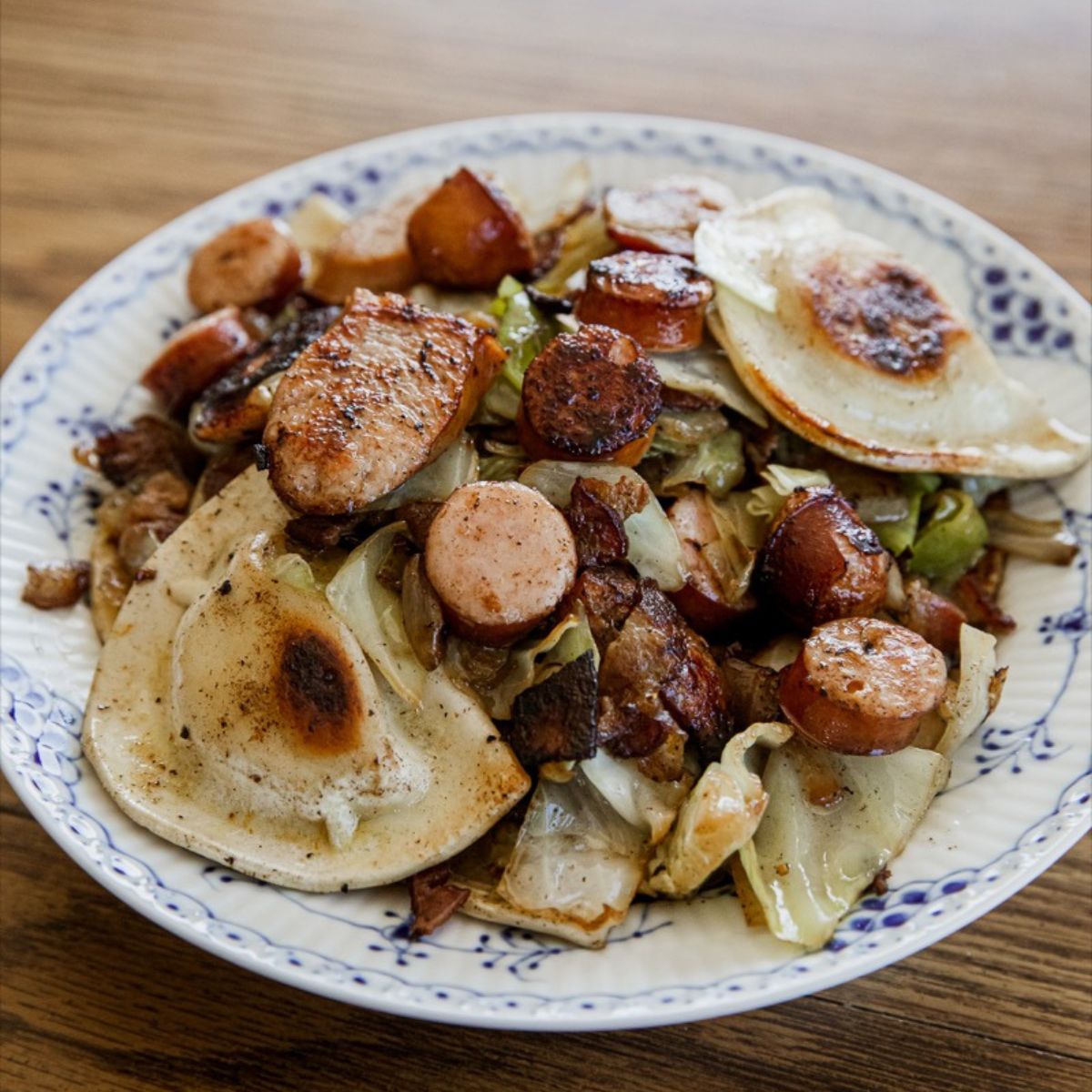 Blackstone Kielbasa and Pierogies
