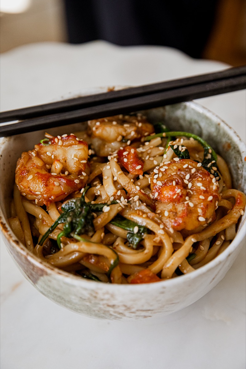 Shrimp Udon with Miso Brown Butter