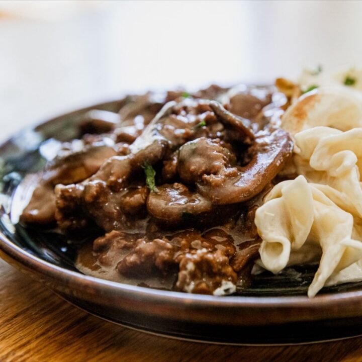 Hamburger Gravy with Sour Cream and Chive Noodles