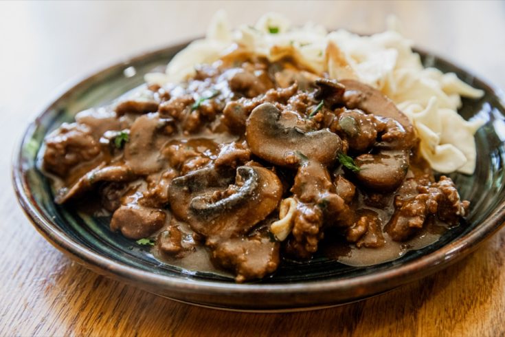 Hamburger Gravy with Sour Cream and Chive Noodles