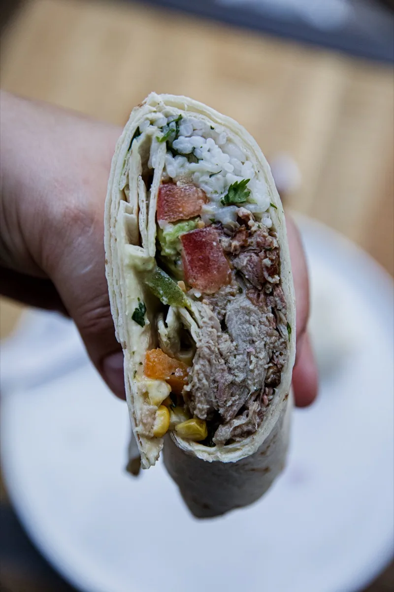 Smoked Cider-Braised Pork Burritos