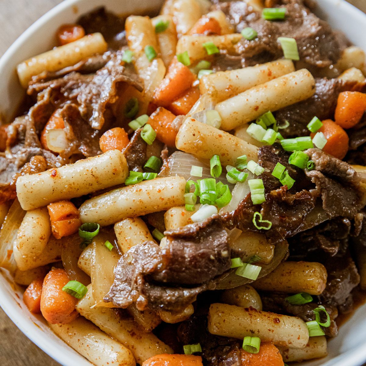 Spicy Beef and Korean Rice Cakes - Tteokbokki