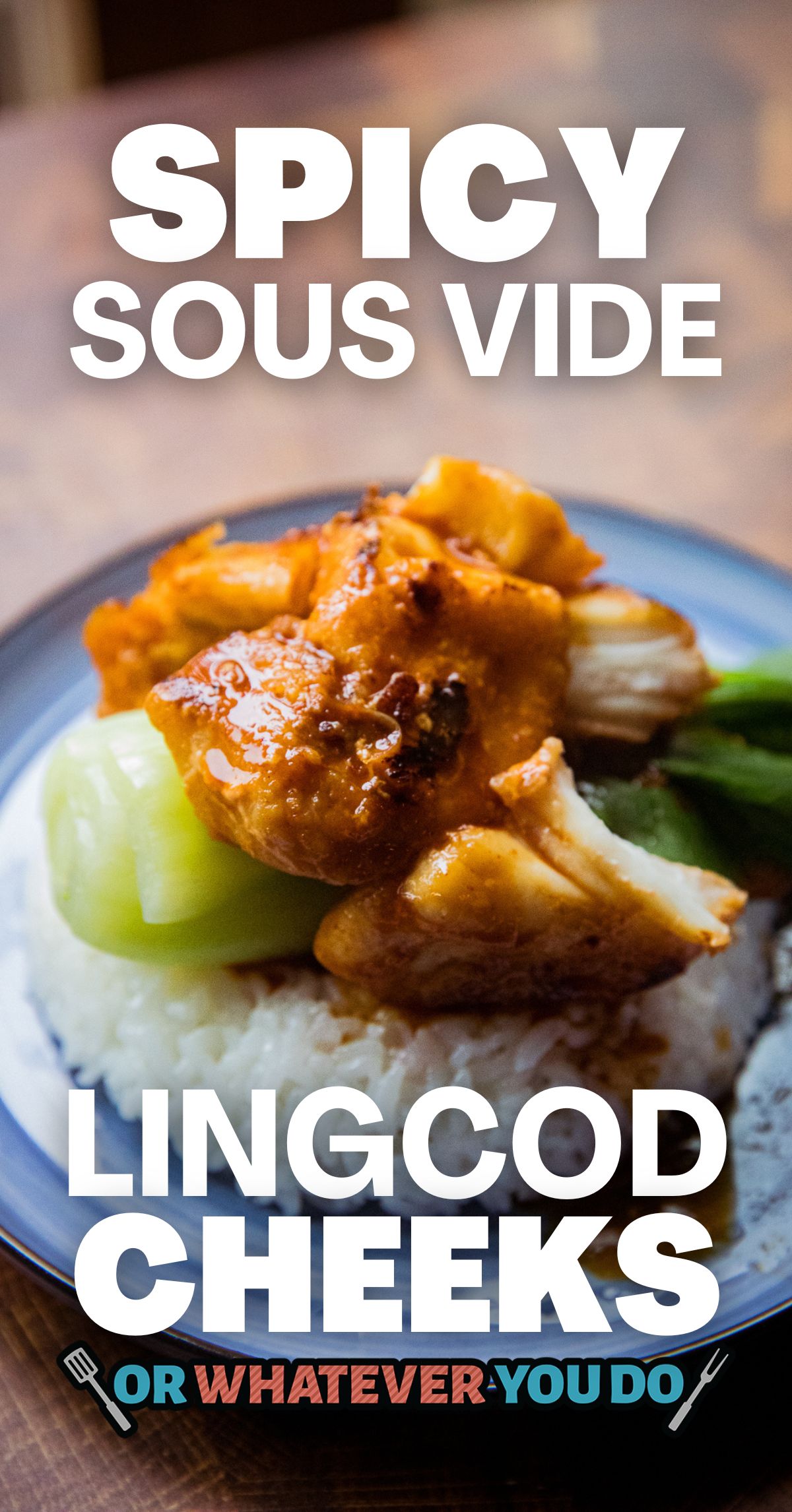 Lingcod cheeks on rice with bok choy.