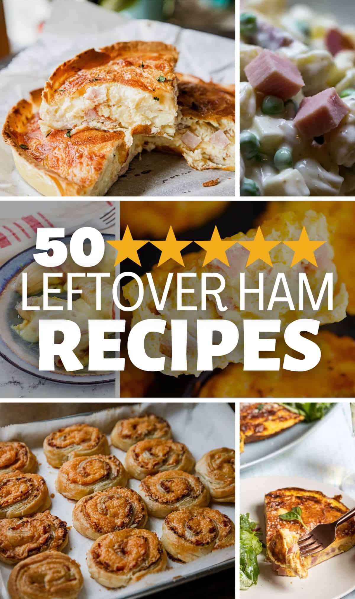 Leftover ham dish with melted cheese and crispy crust, perfect for quick meals.