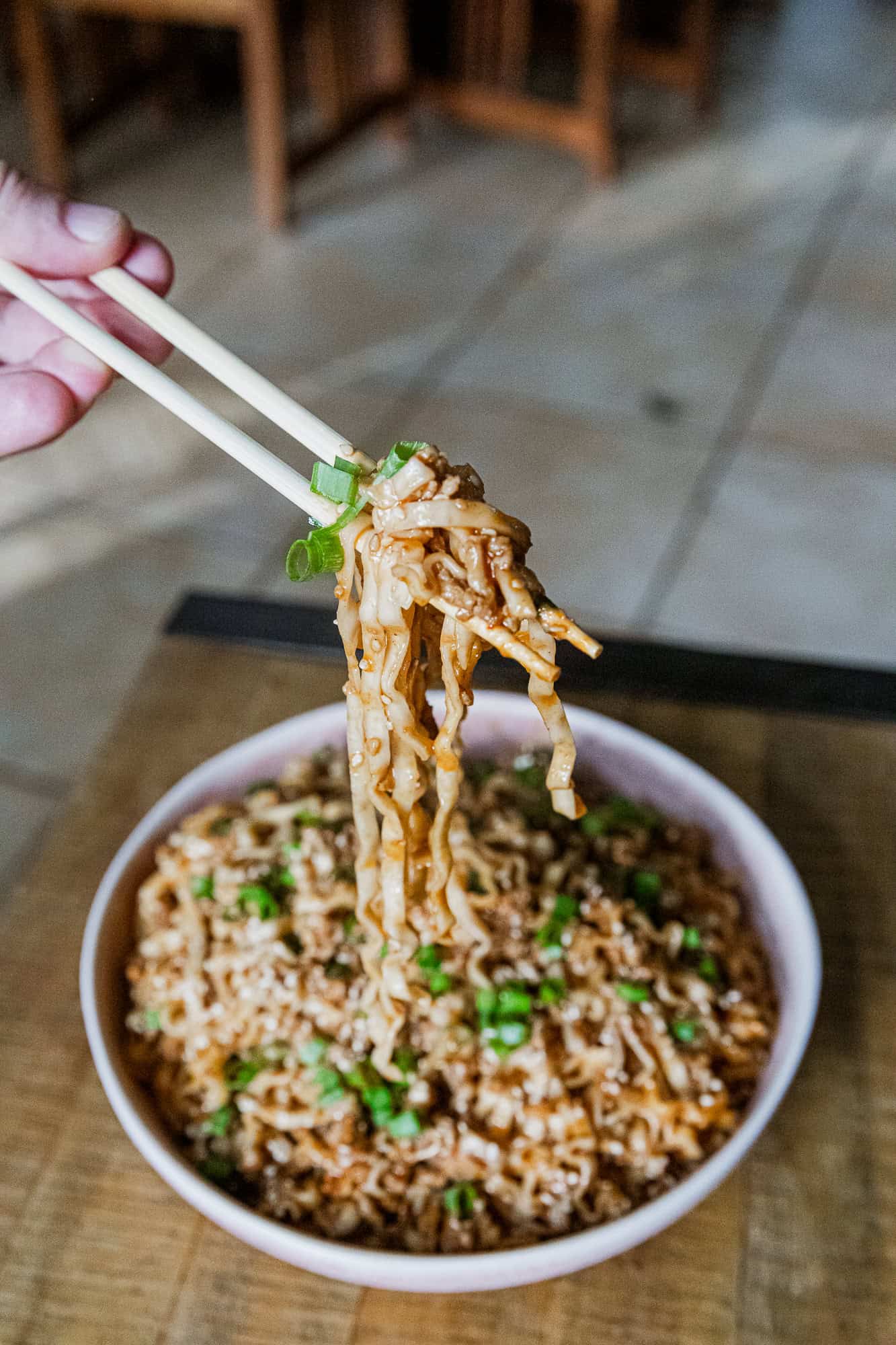 Delicious soy scallion noodles with tender pork and fresh green onions. Perfect Asian-inspired comfo.