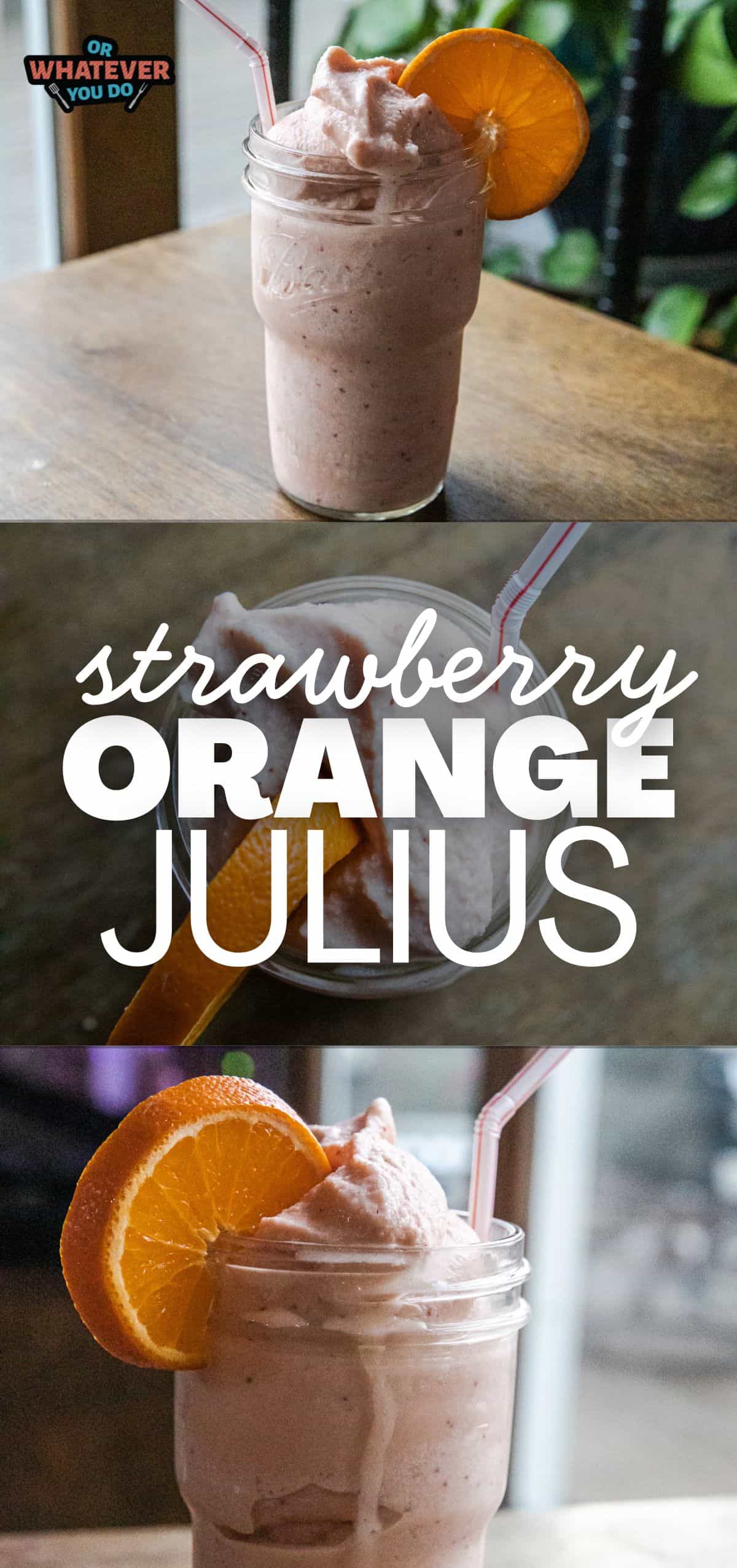 Refreshing Strawberry Orange Julius Ninja Slushi with fresh fruit garnish.