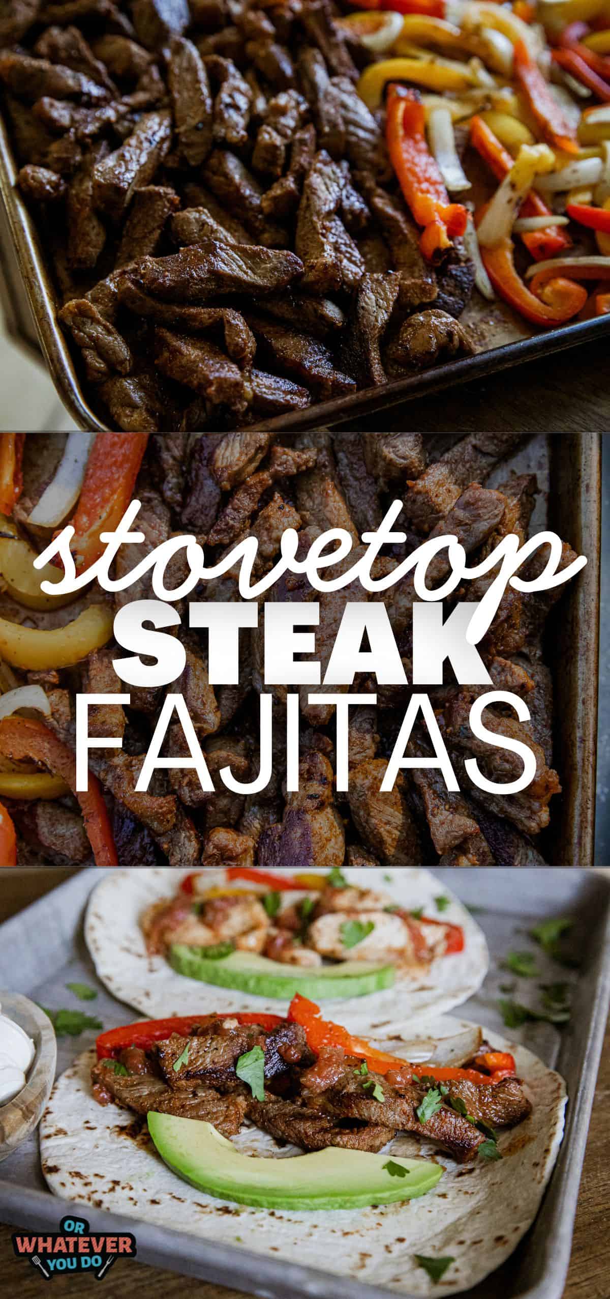 Juicy stovetop steak fajitas with colorful peppers and onions, perfect for quick dinner.