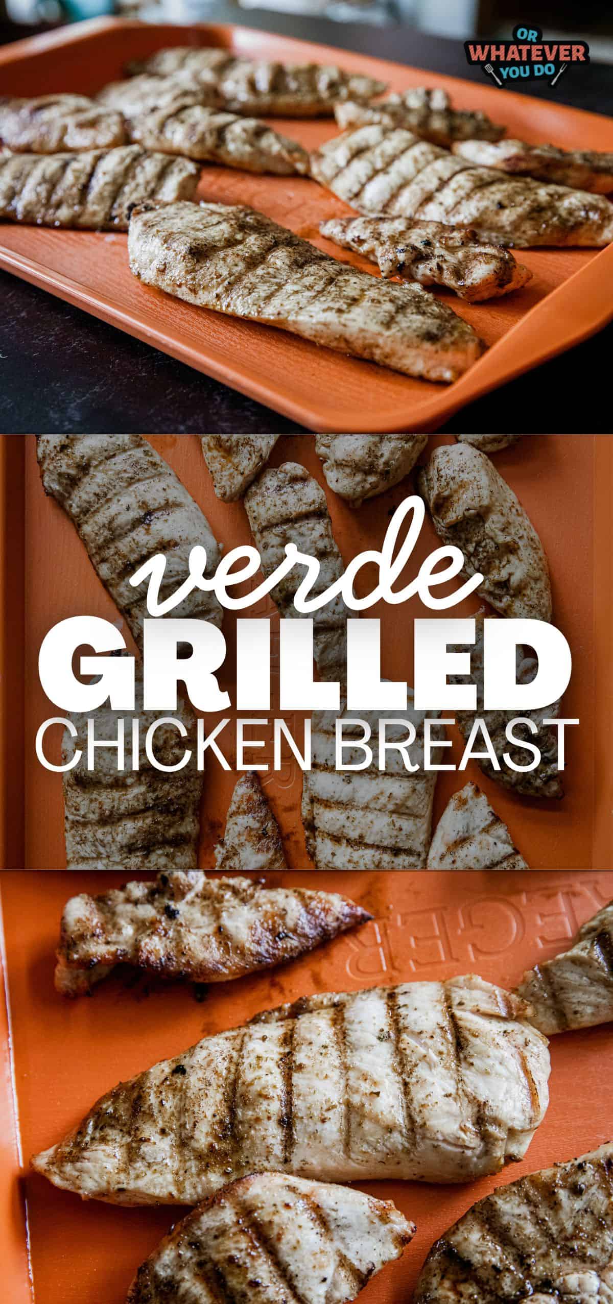 Juicy Traeger Verde grilled chicken breasts with grill marks, ready to serve.