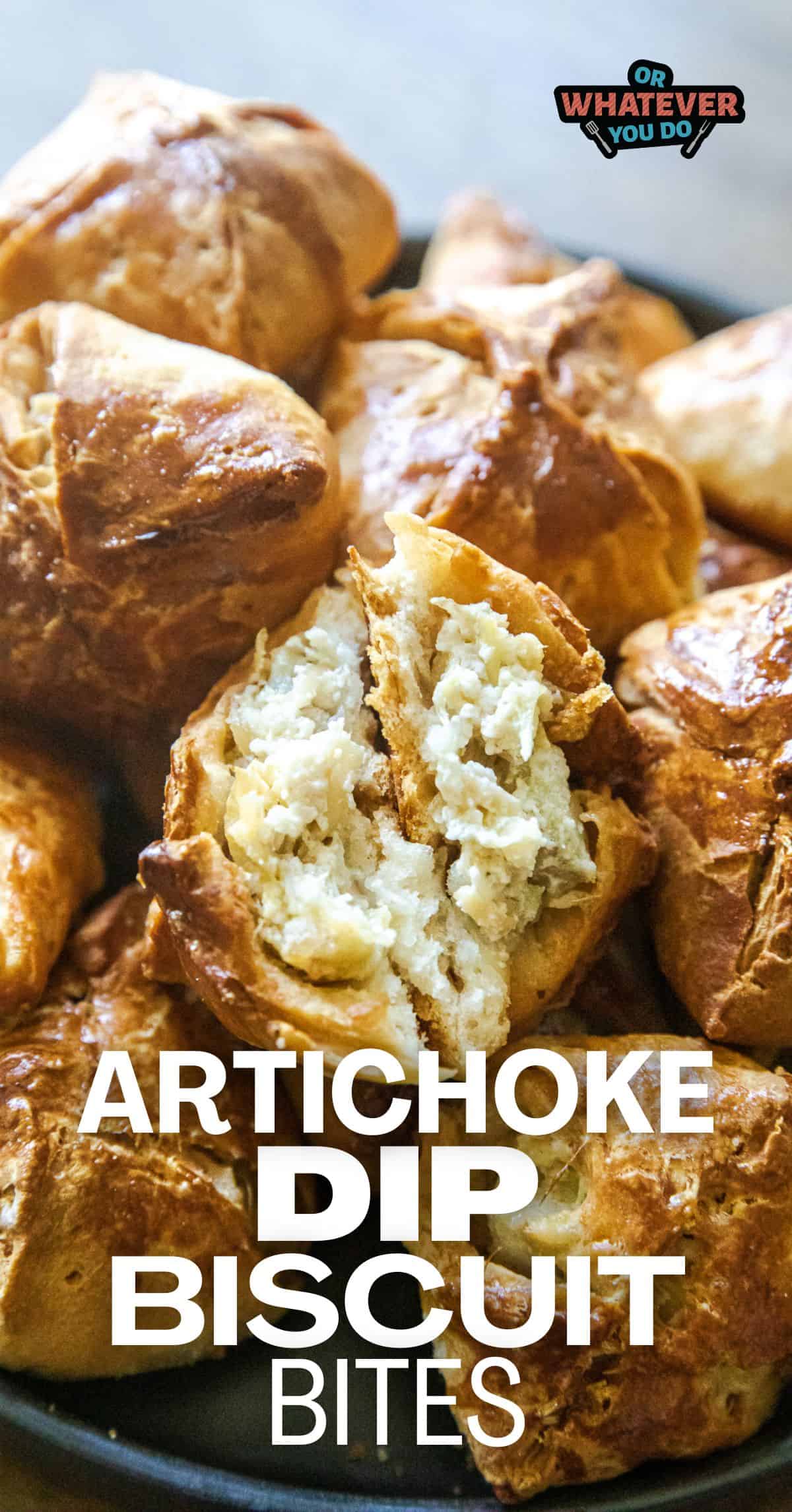 Delicious baked biscuit bites filled with creamy artichoke dip, perfect for snacks or parties.