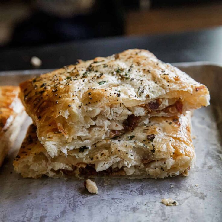 Delicious homemade Chicken Bacon Ranch Hot Pocket with crispy crust and savory filling. Perfect for.