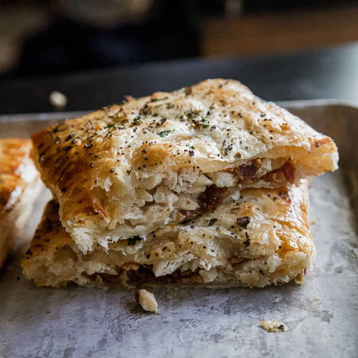 Delicious homemade Chicken Bacon Ranch Hot Pocket with crispy crust and savory filling. Perfect for.