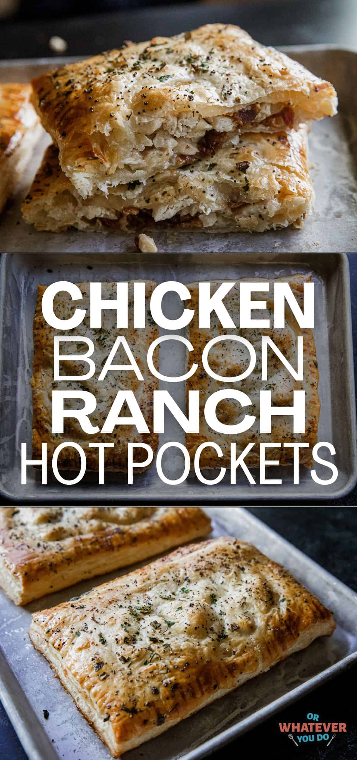 Close-up of Chicken Bacon Ranch Hot Pockets with crispy crust and savory filling.