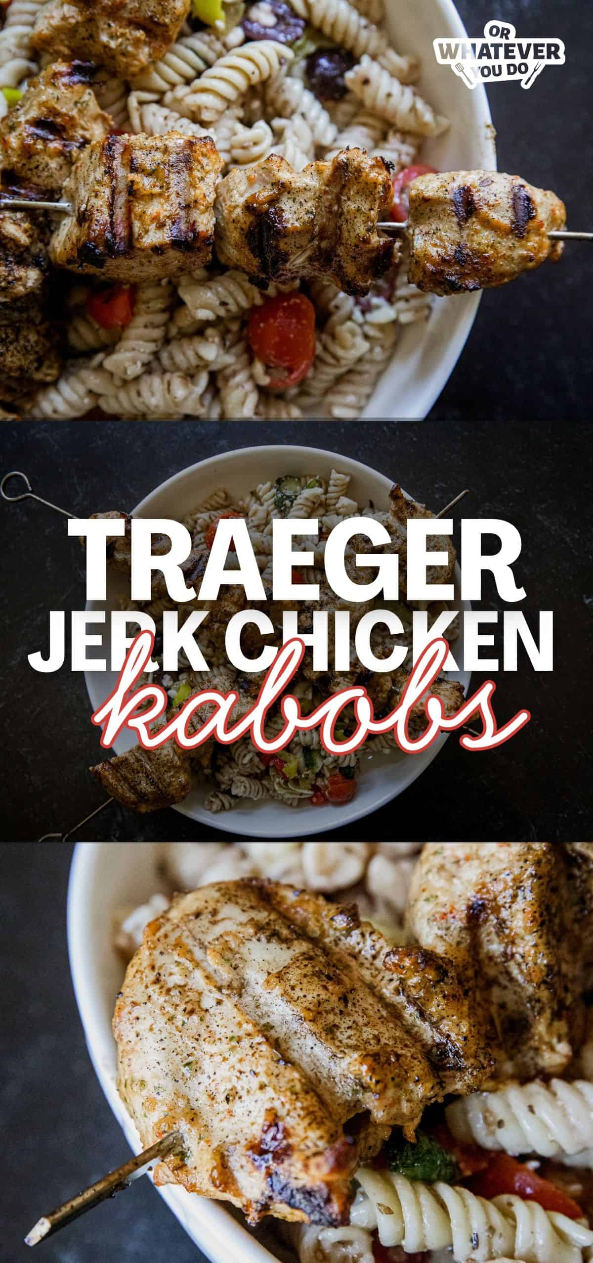 Juicy jerk chicken kabobs grilled to perfection on a skewer with vegetables.