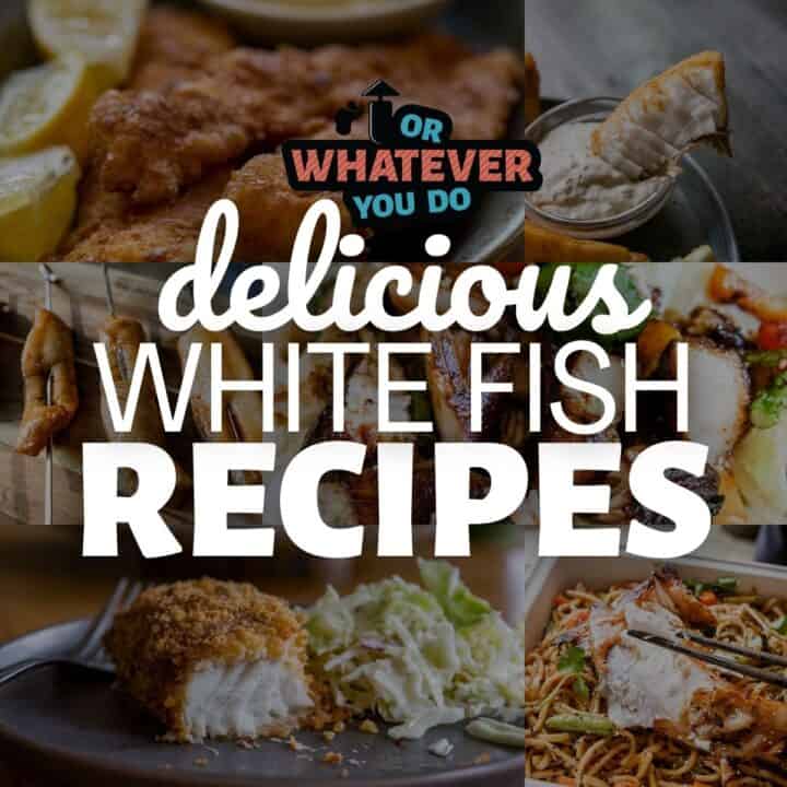 Delicious white fish recipes collage with crispy fried fish and seafood sides.