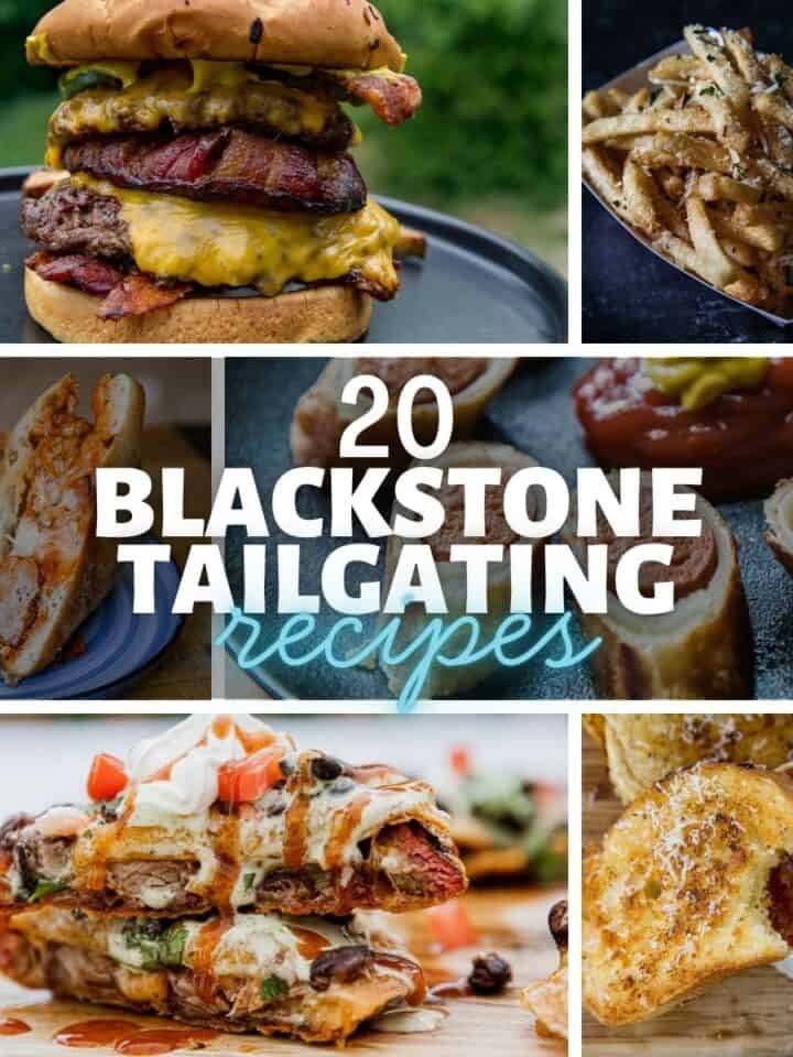 Collection of delicious tailgating foods including burgers, fries, and nachos.