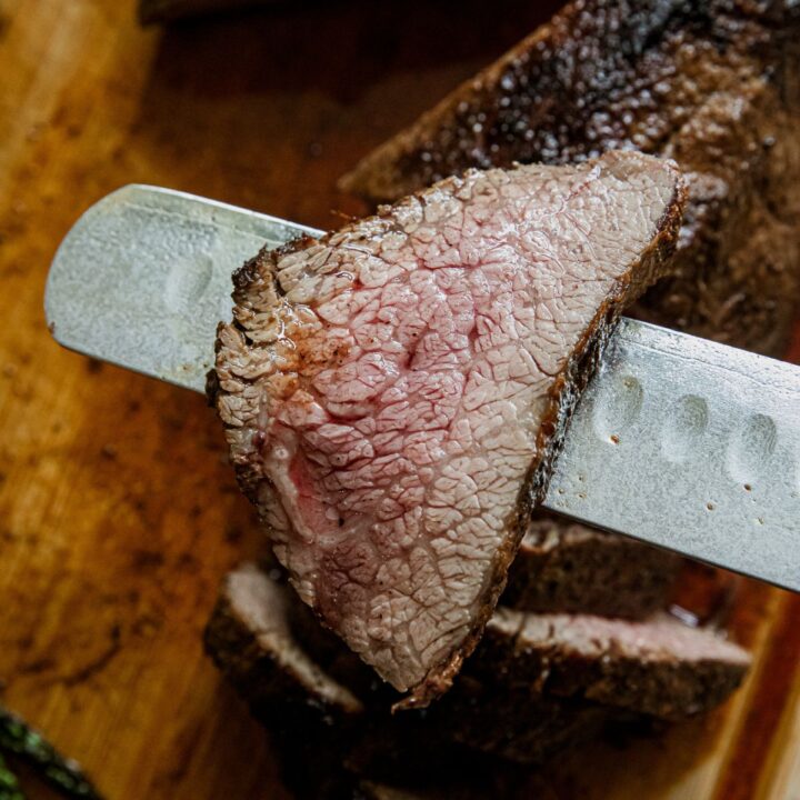 Blackstone tri-tip roast sliced and served.