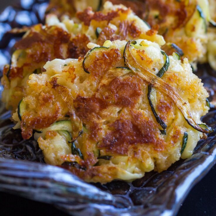 Blackstone zucchini fritters, golden and crispy.