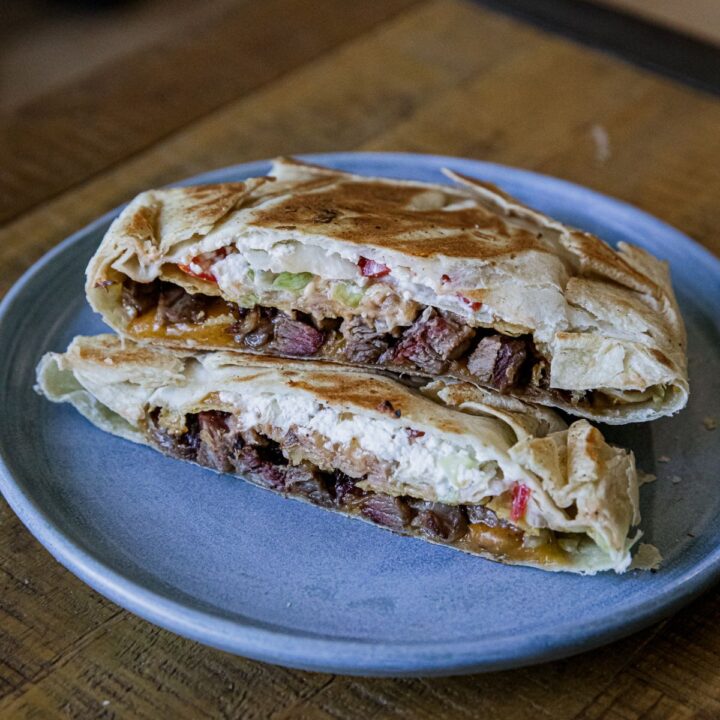 Blackstone crunchwrap supreme, folded and griddled.